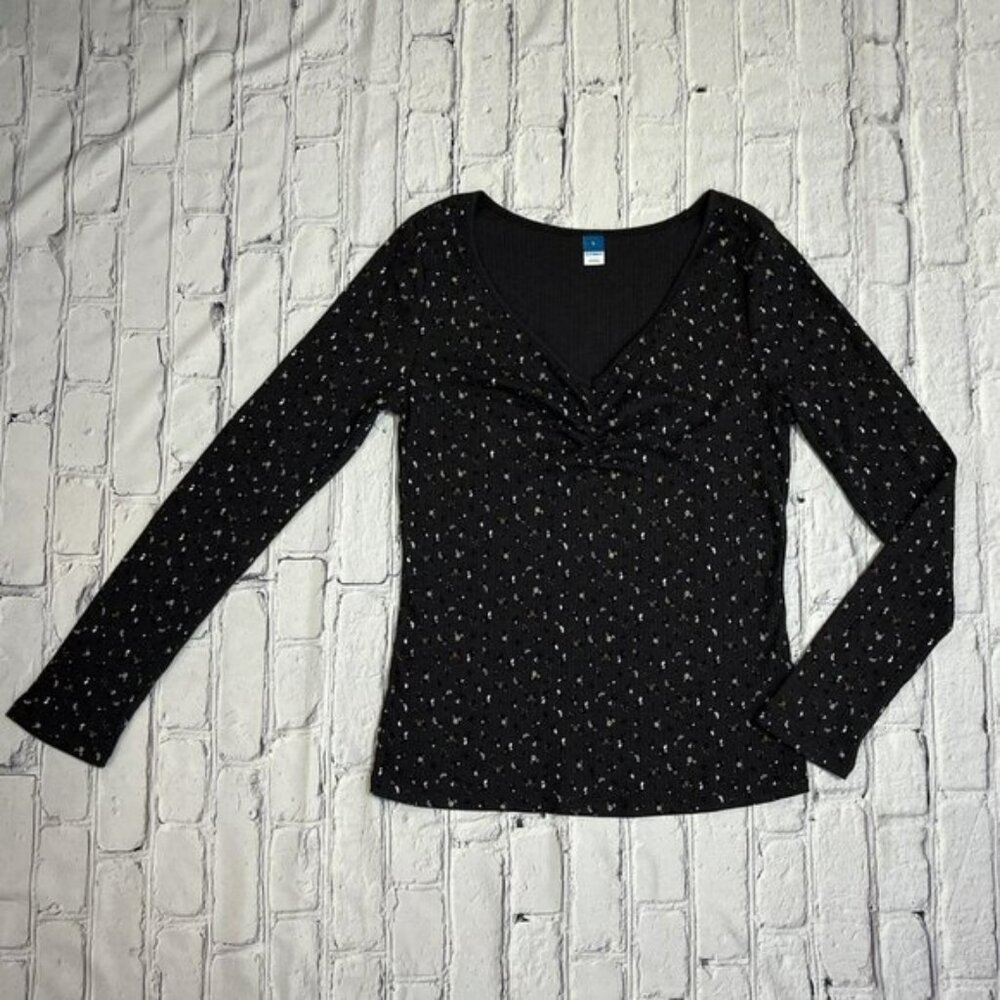 Old Navy Womans Large black floral print top long sleeve